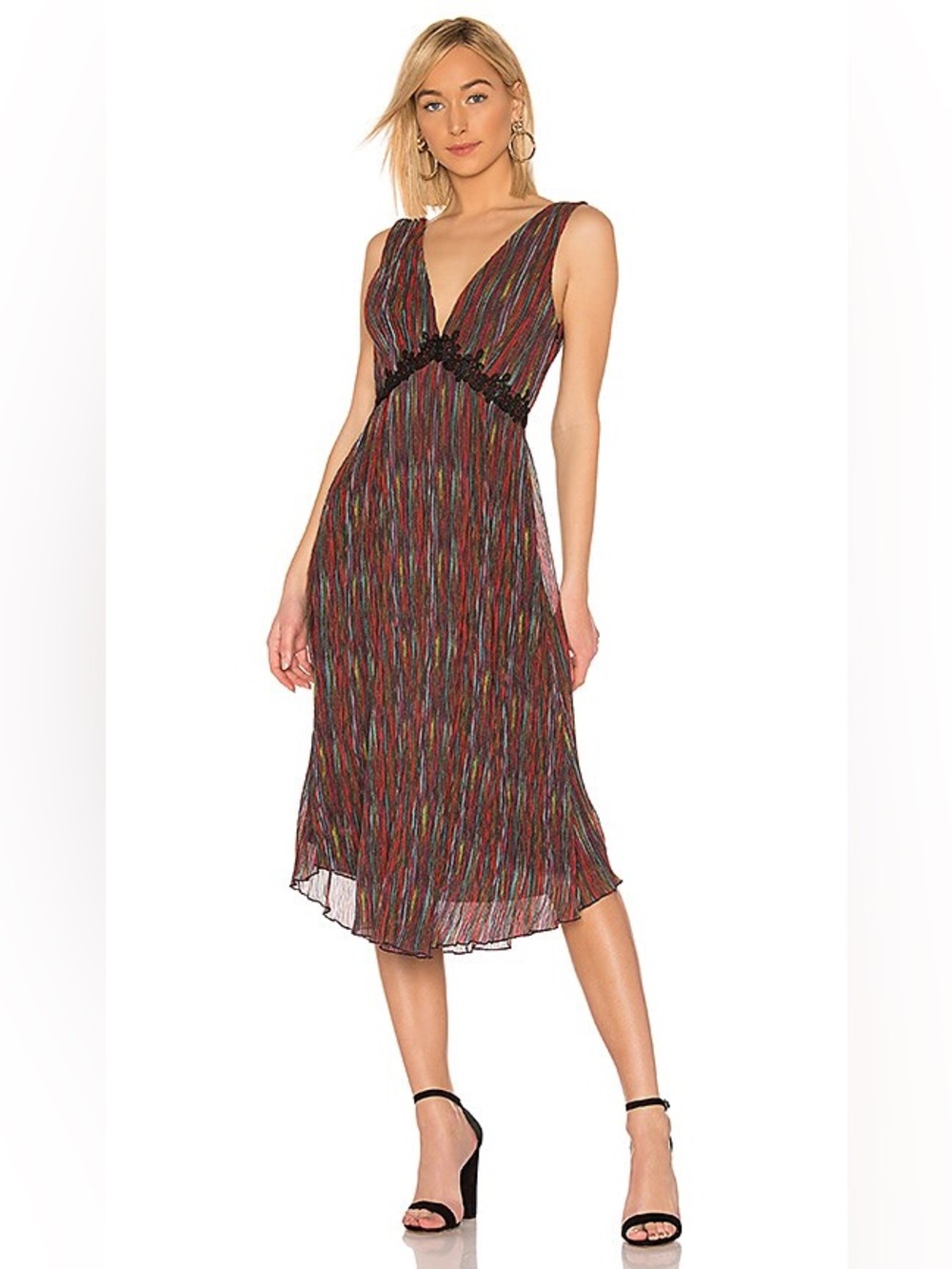 House of Harlow 1960 X Revolve Yelena Midi Dress Linen Multi Color Stripes Y2K